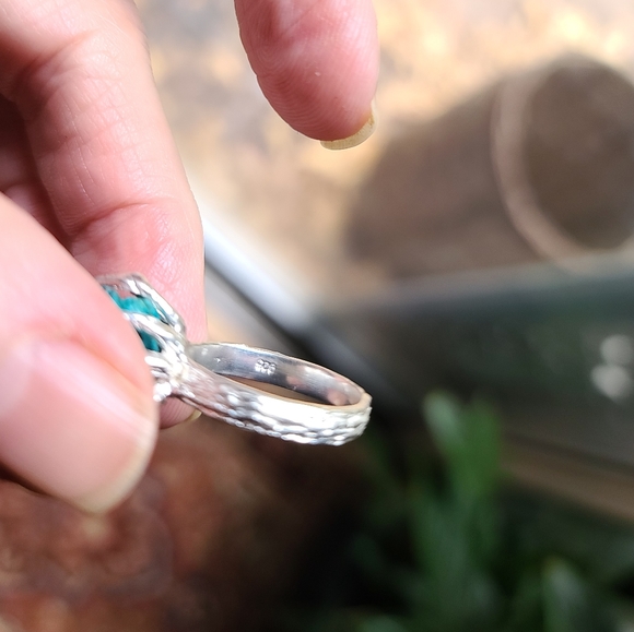 Turquoise raw natural nugget with Pyrite squares sterling ring sz7 - Picture 10 of 14